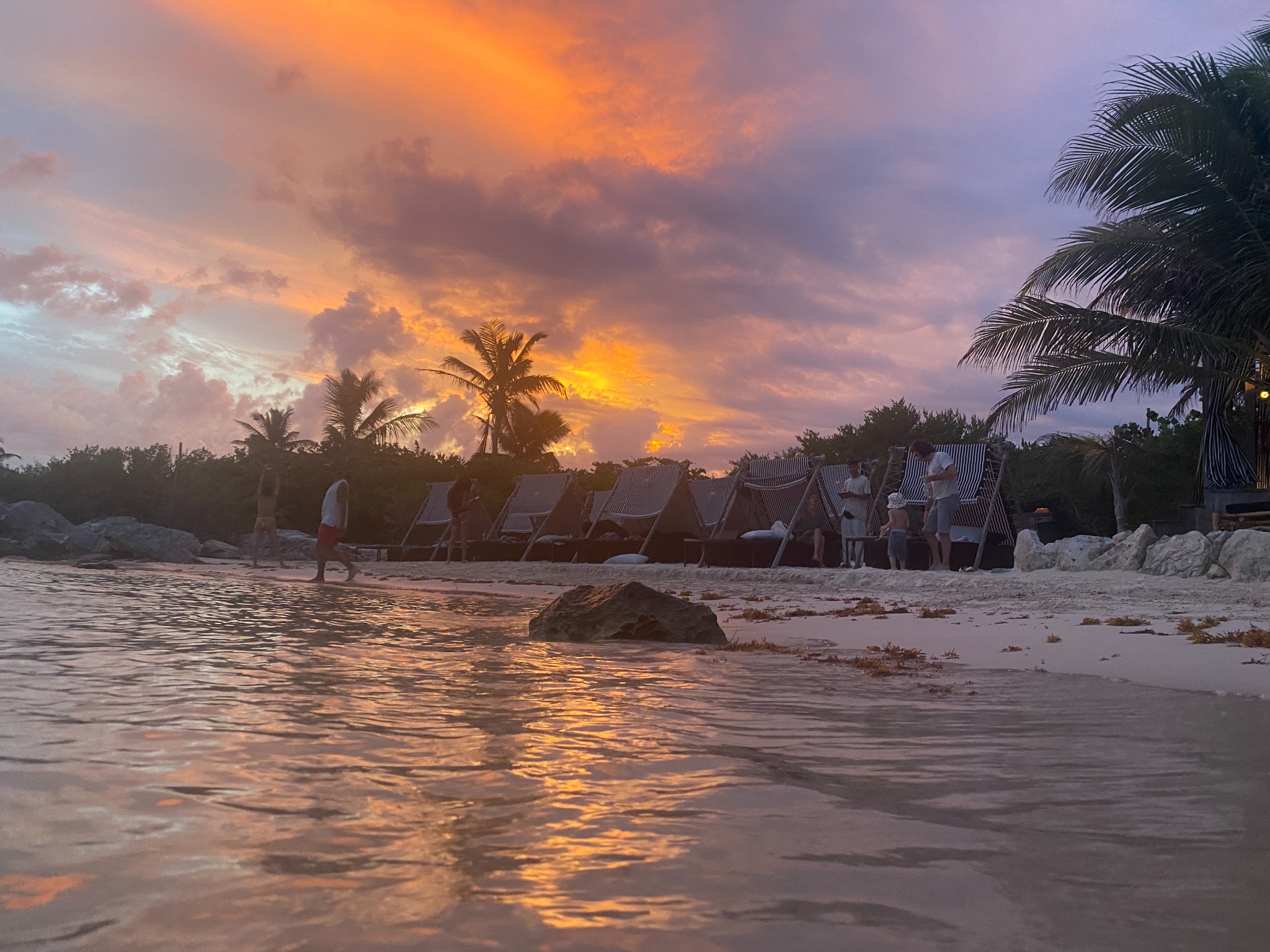 Beach shoreline at sunset